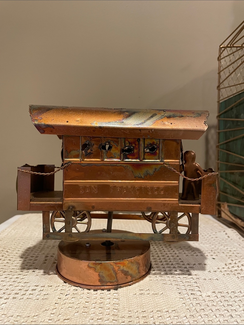 Copper Tone Decorative Cable Car Figurine - San Francisco